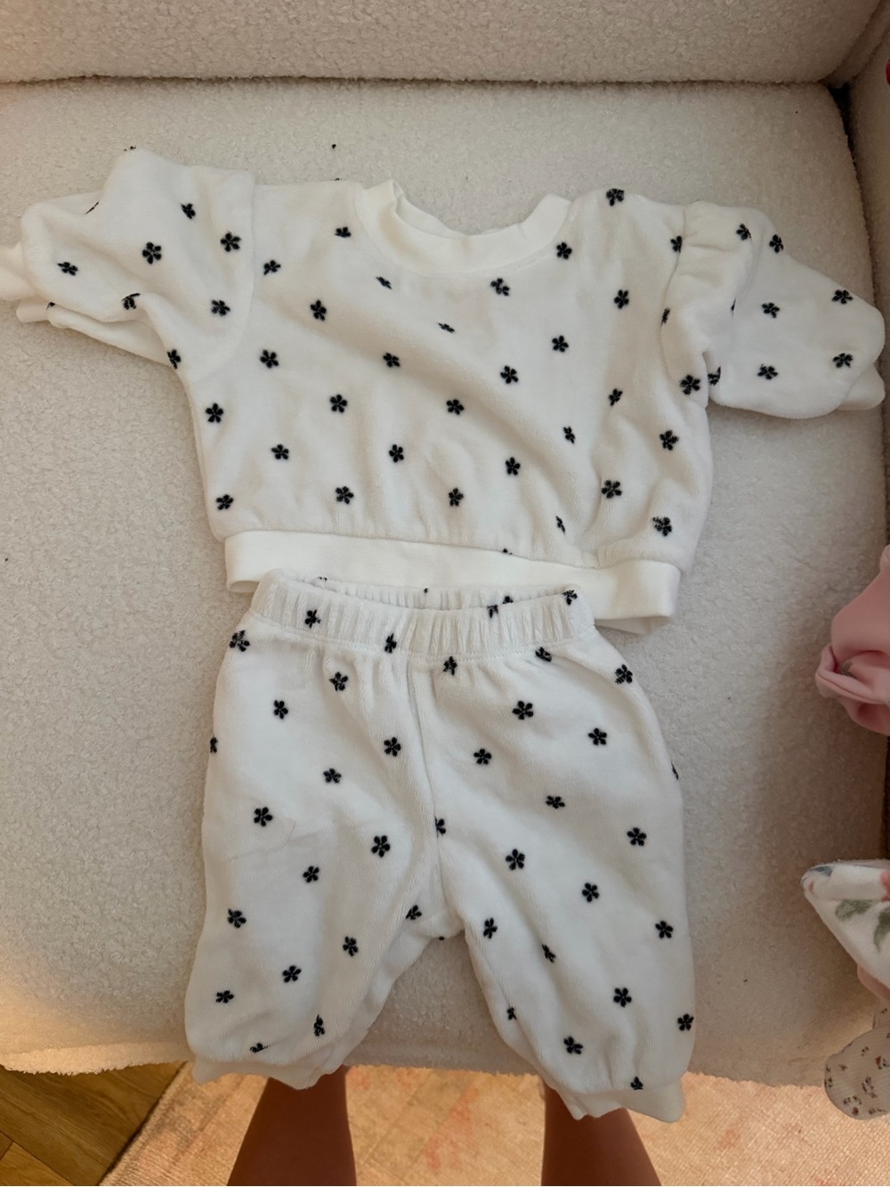 Kids White Floral Fleece Set - Cozy Two-Piece